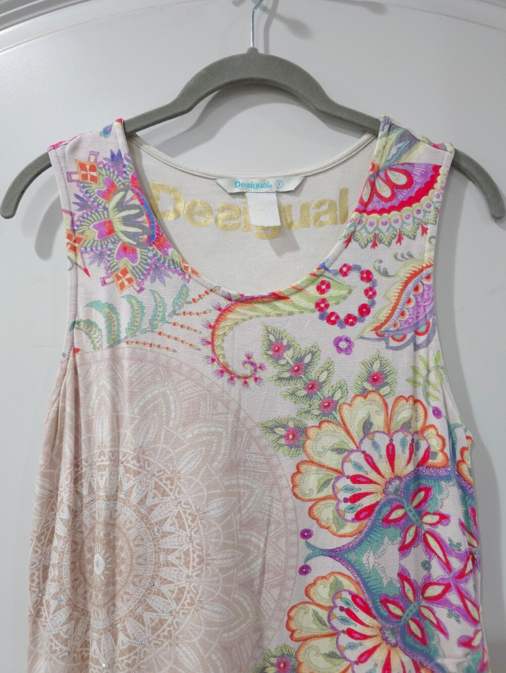 Desigual Multi-Color Boho Mandala Paisley Sleeveless Layered Tank Top, S - Picture 3 of 14